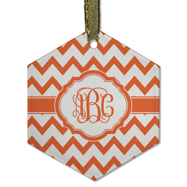 Custom Chevron Flat Glass Ornament - Hexagon w/ Monogram