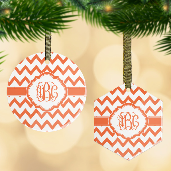 Custom Chevron Flat Glass Ornament w/ Monogram