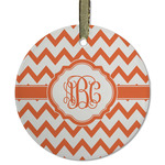Chevron Flat Glass Ornament - Round w/ Monogram