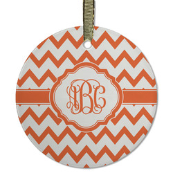 Chevron Flat Glass Ornament - Round w/ Monogram