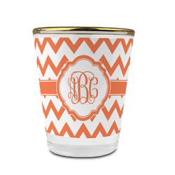 Chevron Glass Shot Glass - 1.5 oz - with Gold Rim - Set of 4 (Personalized)