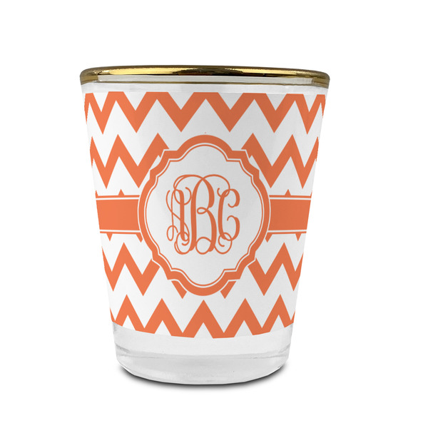 Custom Chevron Glass Shot Glass - 1.5 oz - with Gold Rim - Set of 4 (Personalized)