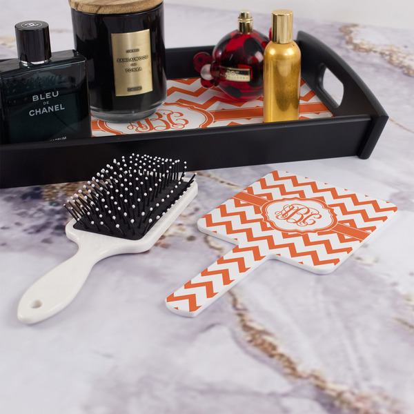 Chevron Hand Mirror - With Hair Brush