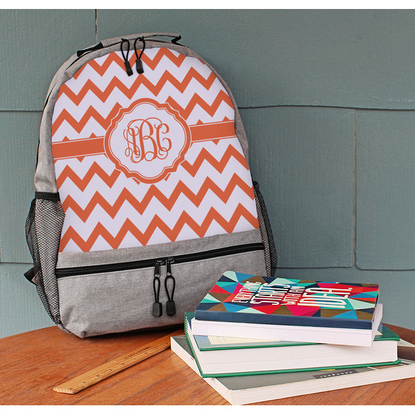 Chevron Large Backpack - Gray - On Desk