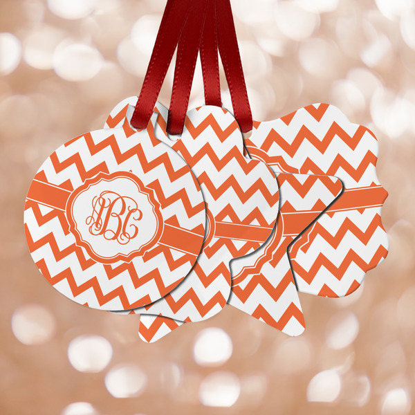 Custom Chevron Metal Ornaments - Double Sided w/ Monogram