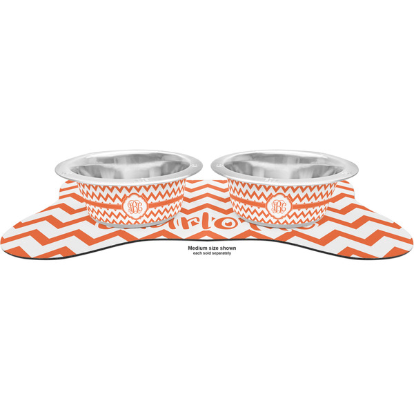 Chevron Metal Pet Bowls - On Dog Bone Shaped Mat