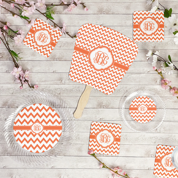 Chevron Party Supplies Combination Image - All items - Plates, Coasters, Fans