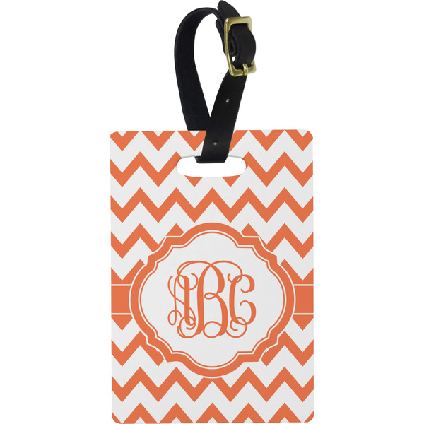 Custom Chevron Plastic Luggage Tag - Rectangular w/ Monogram