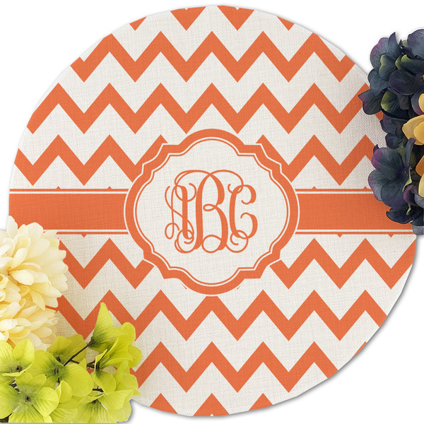 Chevron Round Linen Placemats - Front (w flowers)