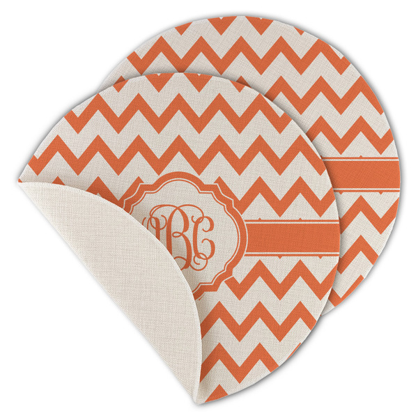 Custom Chevron Round Linen Placemat - Single Sided - Set of 4 (Personalized)