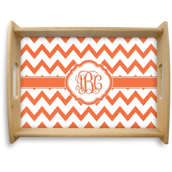 Custom Chevron Natural Wooden Tray - Large (Personalized)