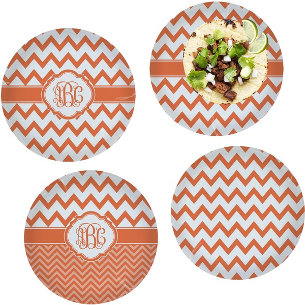 Custom Chevron Set of 4 Glass Lunch / Dinner Plate 10" (Personalized)