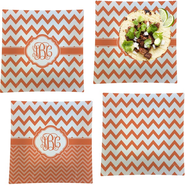 Custom Chevron Set of 4 Glass Square Lunch / Dinner Plate 9.5" (Personalized)