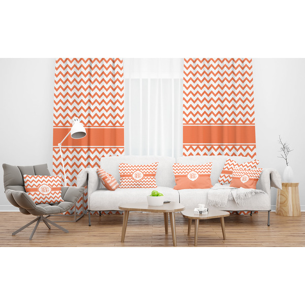 Chevron Sheer and Custom Curtains in Room with Matching Pillows