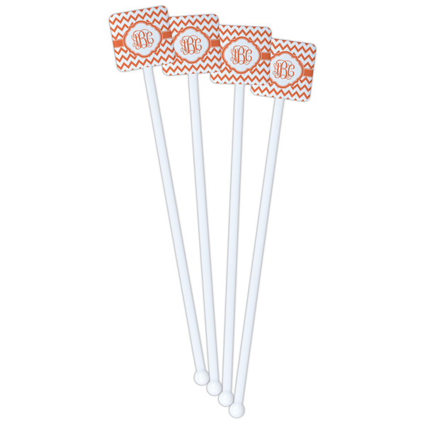 Chevron White Plastic Stir Stick - Single Sided - Square - Front