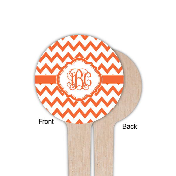 Chevron Wooden 4" Food Pick - Round - Single Sided - Front & Back