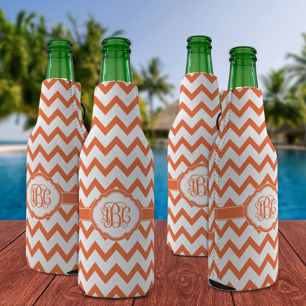 Chevron Zipper Bottle Cooler - Set of 4 - LIFESTYLE