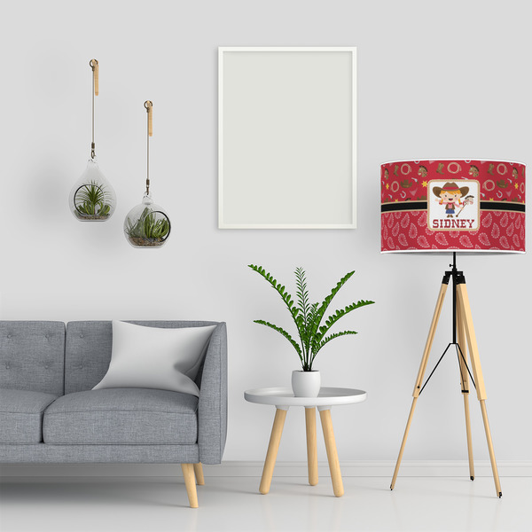 Red Western 12" Drum Lampshade - LIFESTYLE