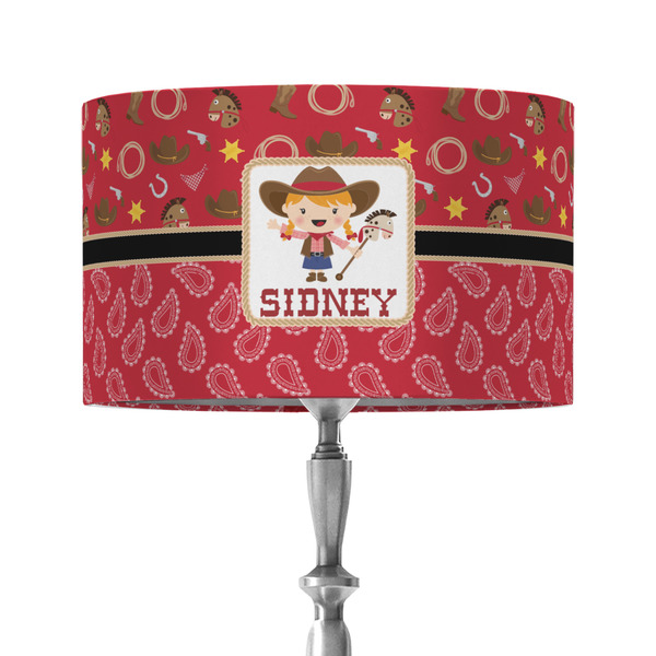 Red Western 12" Drum Lampshade - ON STAND (Fabric)