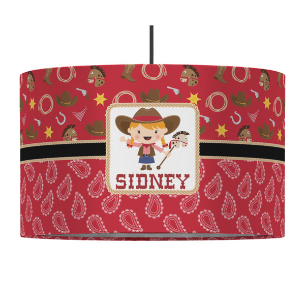Red Western 12" Drum Lampshade - PENDANT (Fabric)