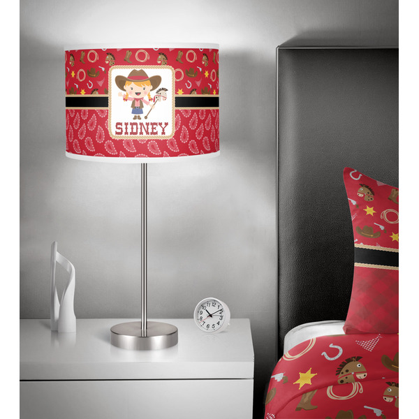 Red Western 13 inch drum lamp shade - in room