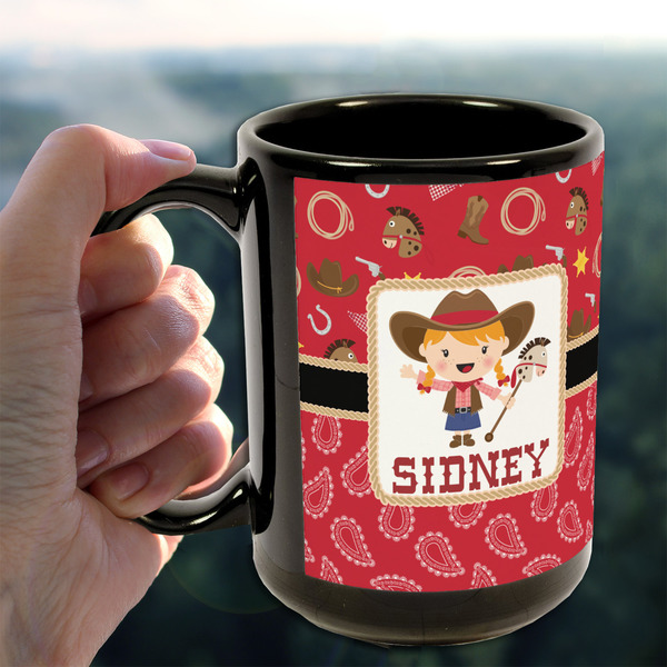 Red Western 15oz. Black Mug - LIFESTYLE
