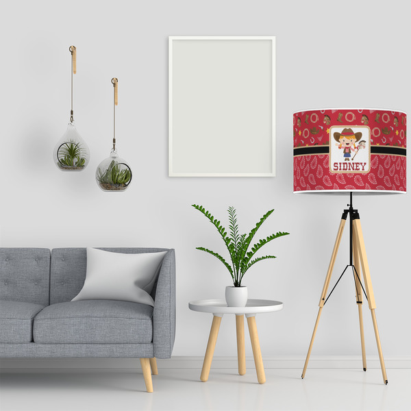 Red Western 16" Drum Lampshade - LIFESTYLE