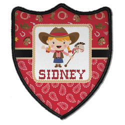 Red Western Iron On Shield Patch B w/ Name or Text