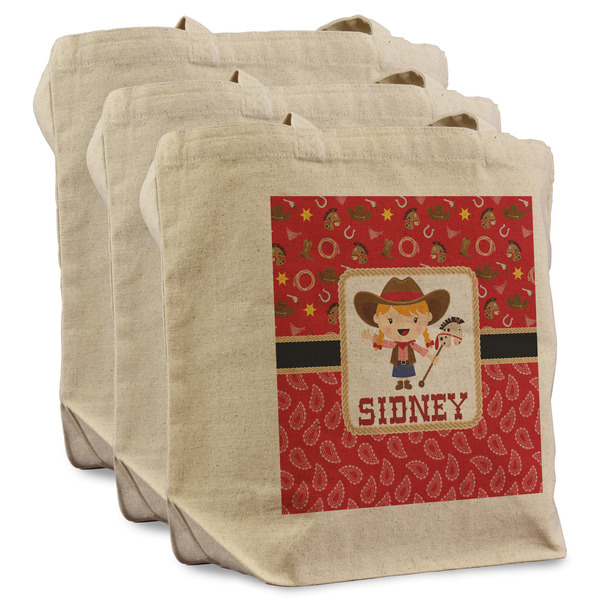 Custom Red Western Reusable Cotton Grocery Bags - Set of 3 (Personalized)