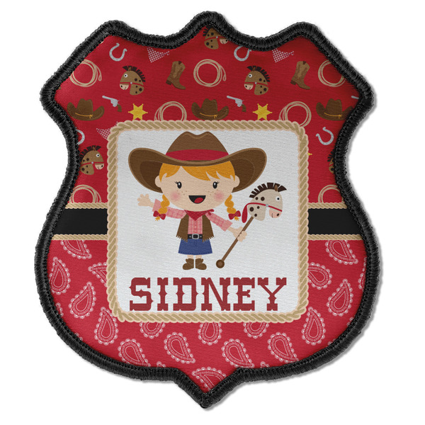 Custom Red Western Iron On Shield Patch C w/ Name or Text