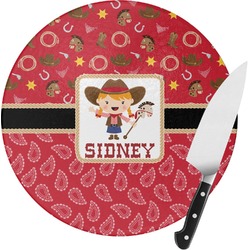 Red Western Round Glass Cutting Board - Small (Personalized)