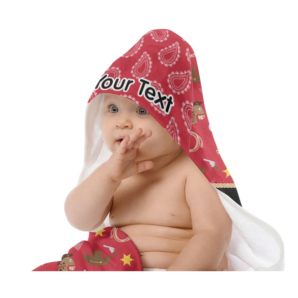 Red Western Baby Hooded Towel on Child