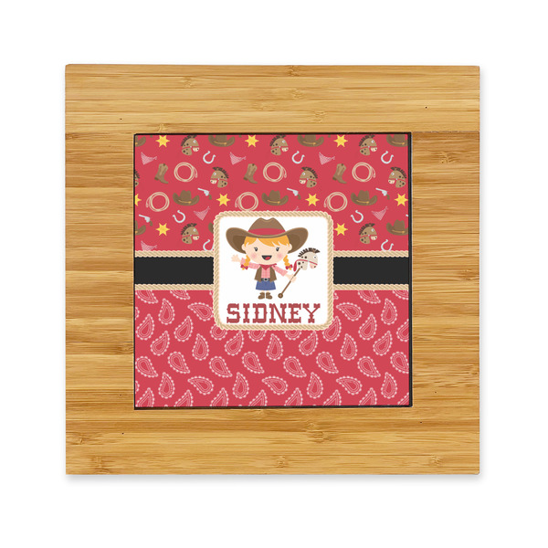 Custom Red Western Bamboo Trivet with Ceramic Tile Insert (Personalized)