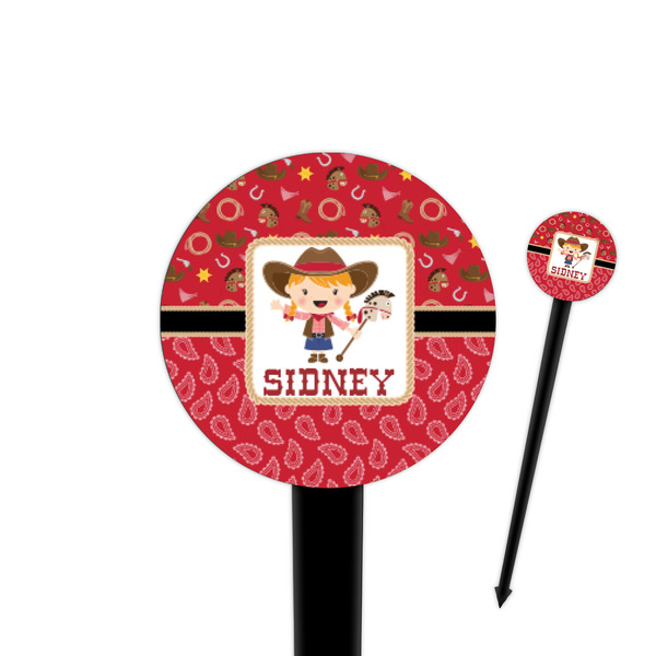 Custom Red Western 4" Round Plastic Food Picks - Black - Single Sided (Personalized)