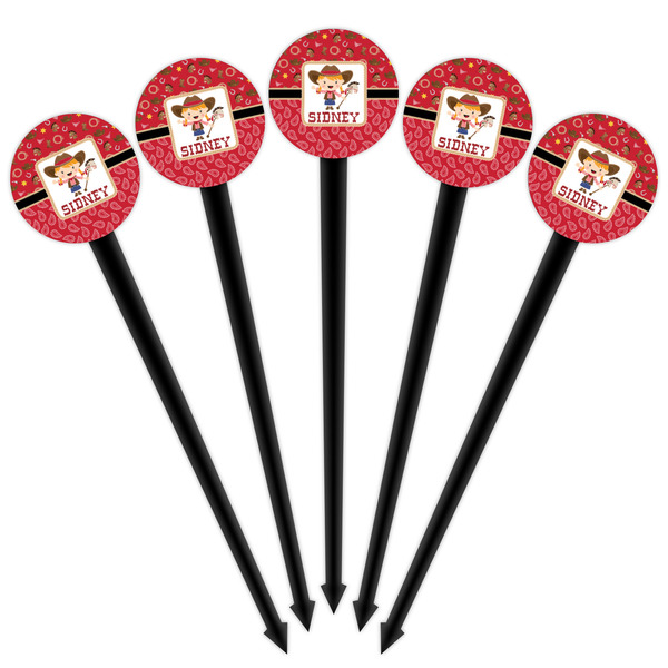 Red Western Black Plastic 4" Food Pick - Round - Fan View