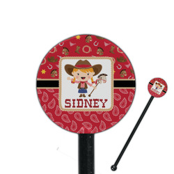 Red Western 5.5" Round Plastic Stir Sticks - Black - Single Sided (Personalized)