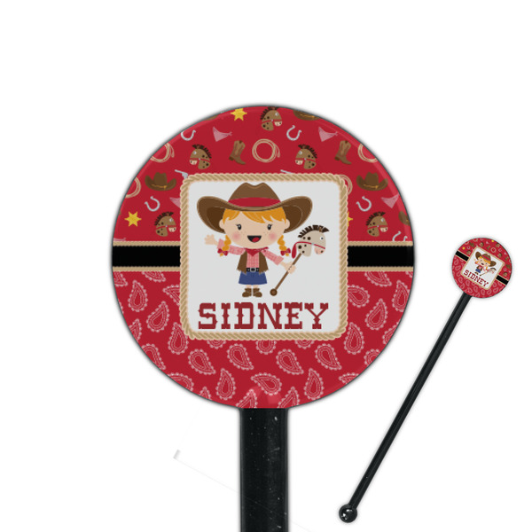 Custom Red Western 5.5" Round Plastic Stir Sticks - Black - Single Sided (Personalized)