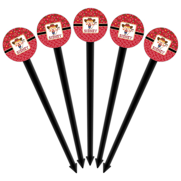 Red Western Black Plastic 6" Food Pick - Round - Fan View