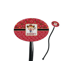 Red Western 7" Oval Plastic Stir Sticks - Black - Single Sided (Personalized)
