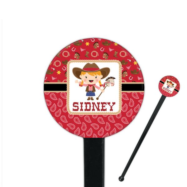 Custom Red Western 7" Round Plastic Stir Sticks - Black - Double Sided (Personalized)