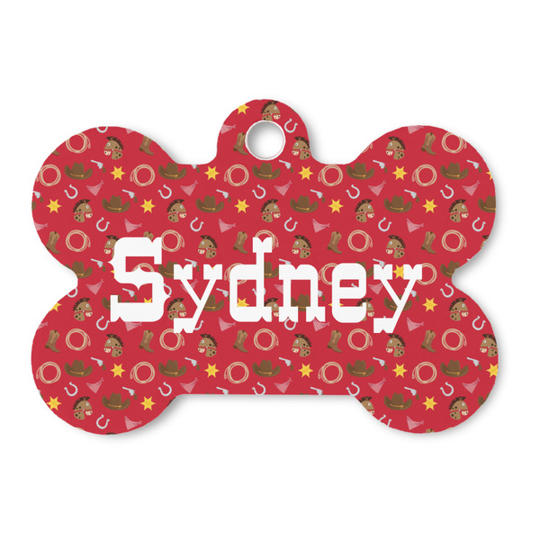 Custom Red Western Bone Shaped Dog ID Tag (Personalized)