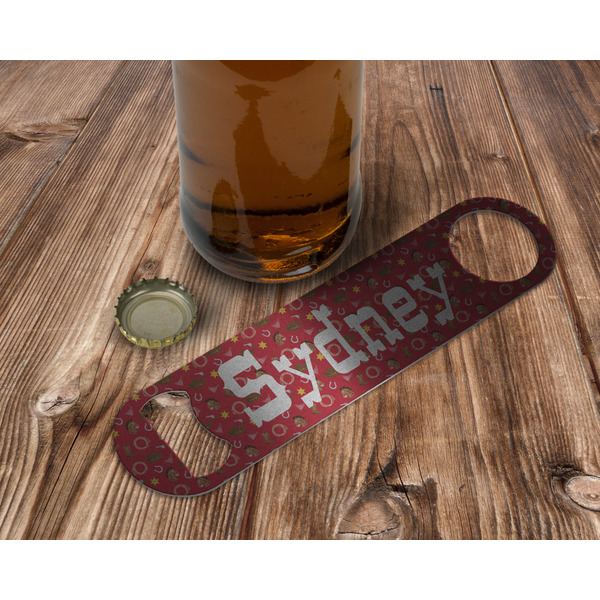 Red Western Bottle Opener - In Use