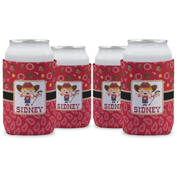 Red Western Can Cooler (12 oz) - Set of 4 w/ Name or Text