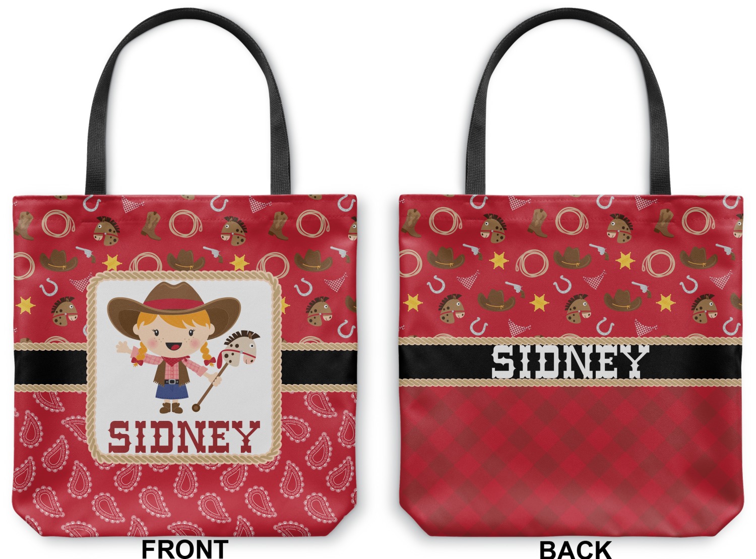 Front & Back Red Western Zippered Everyday Tote Personalized
