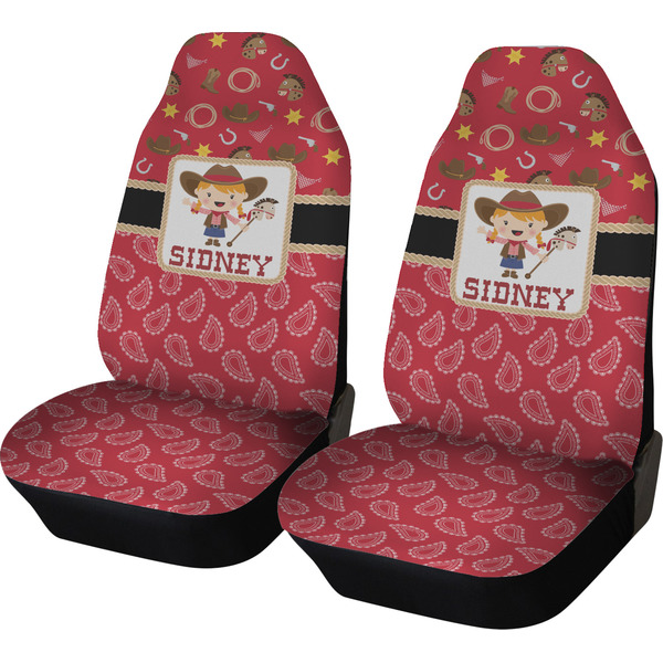 Custom Red Western Car Seat Covers (Set of Two) (Personalized)