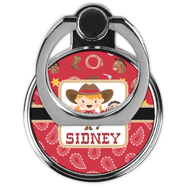 Red Western Cell Phone Ring Stand & Holder - Front (Collapsed)