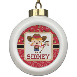 Red Western Ceramic Ball Ornament (Personalized)