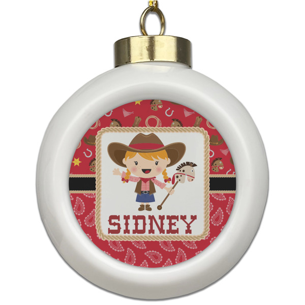 Custom Red Western Ceramic Ball Ornament (Personalized)