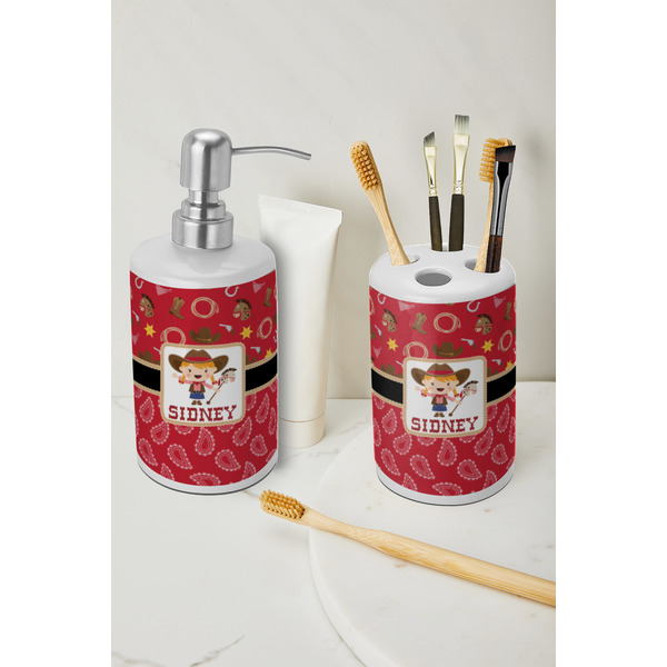 Red Western Ceramic Bathroom Accessories - LIFESTYLE (toothbrush holder & soap dispenser)