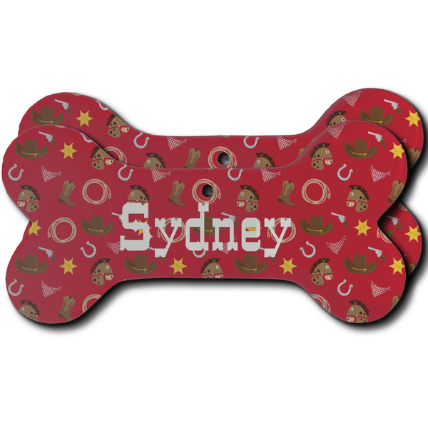 Custom Red Western Ceramic Dog Ornament - Front & Back w/ Name or Text